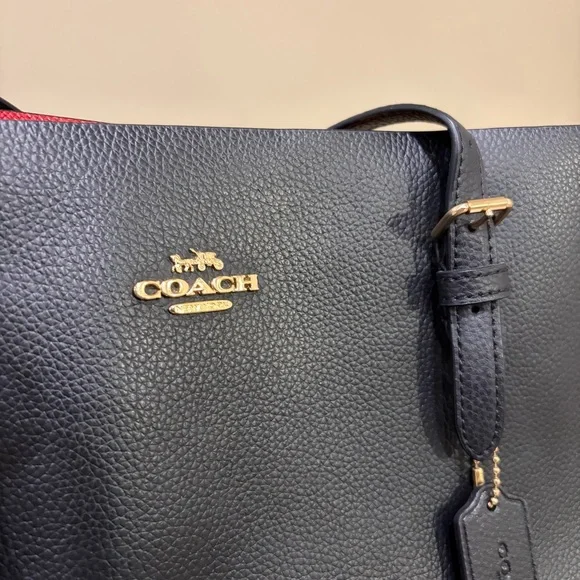 Coach Mollie Black and Red Leather Tote with Gold Accents & Key Chain - Picture 5 of 14